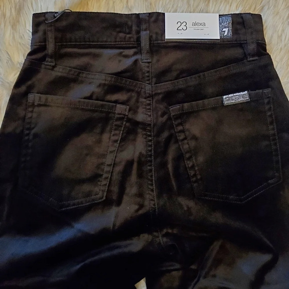 7 For All Mankind Black Velvet Wide Leg Trouser Jeans New - Picture 9 of 9